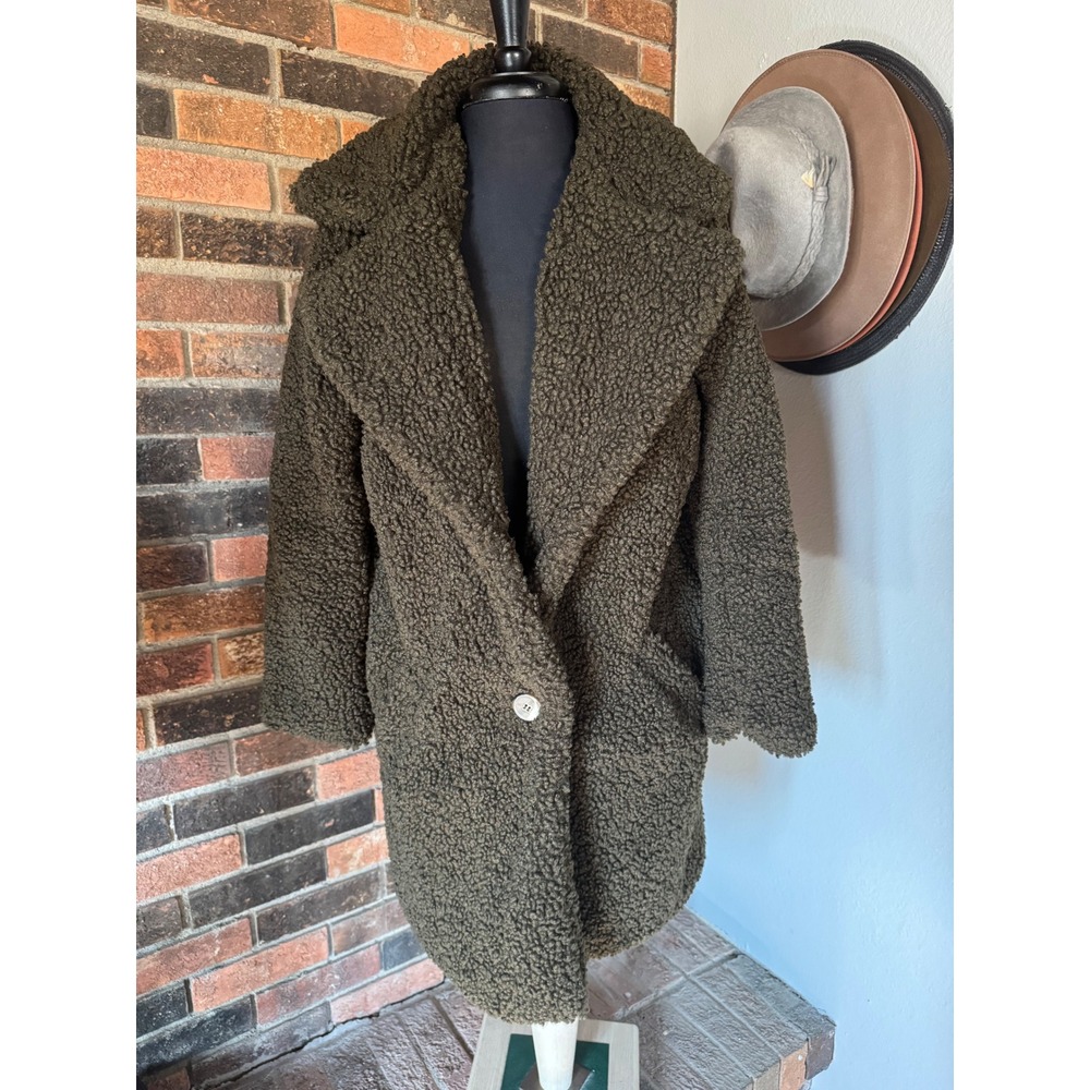 C&C California Olive Green Teddy Coat Faux‎ Fur Borg Jacket XL